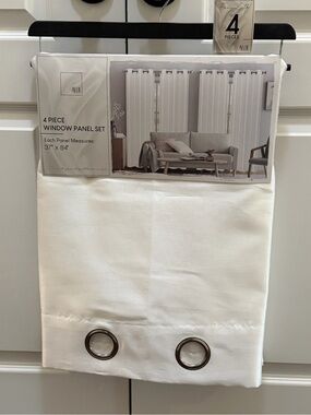 Allie 4 Panel White Faux Silk Curtains 37”x84” NWT